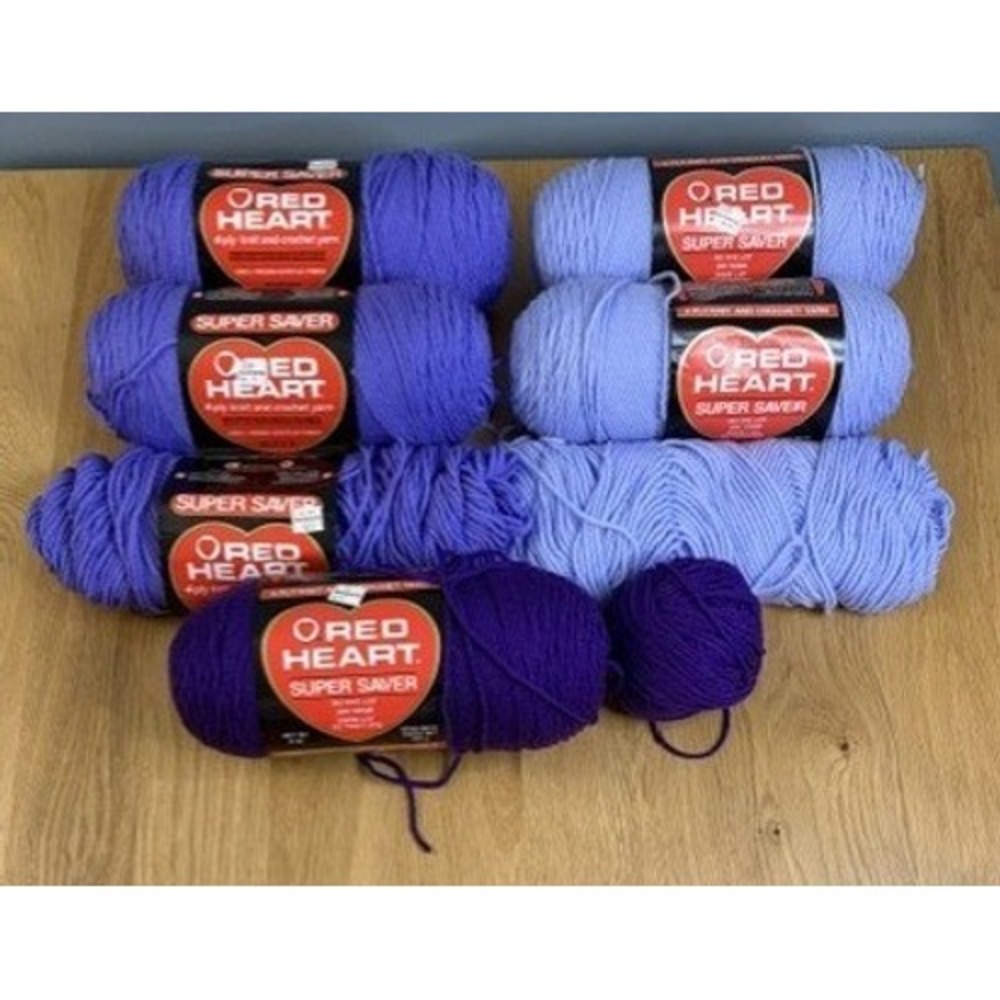 Red Heart Super Saver Yarn Lot 7 Skeins Purple Lavender Blue 4 Ply Acrylic NEW